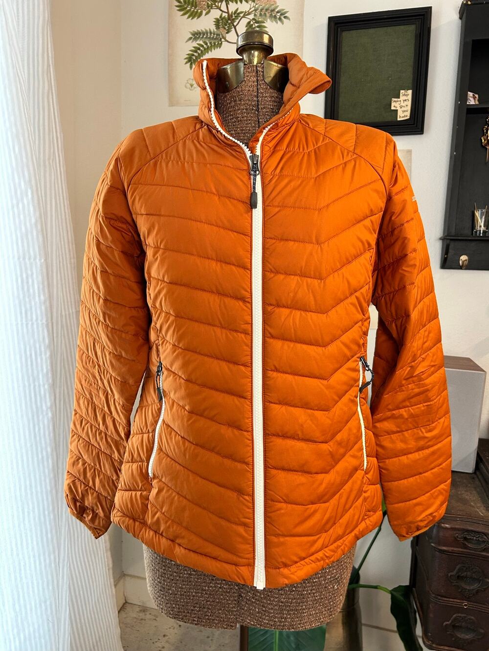 Columbia Womens Thermal Coil Puffer Jacket Burnt Orange Quilted Full Zip Medium